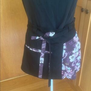 Waist apron long tie floral contrast panel